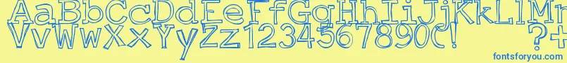 JustAnOutty Font – Blue Fonts on Yellow Background