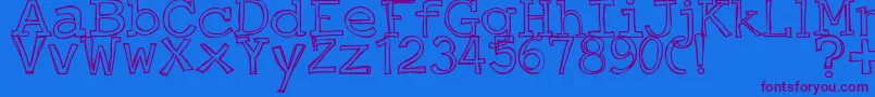 JustAnOutty Font – Purple Fonts on Blue Background