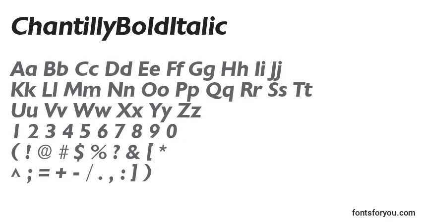 Schriftart ChantillyBoldItalic – Alphabet, Zahlen, spezielle Symbole