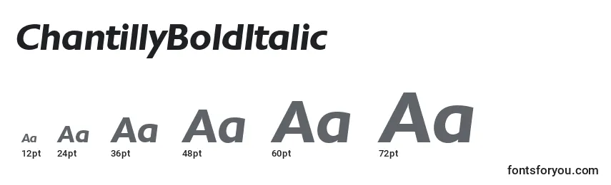 Размеры шрифта ChantillyBoldItalic