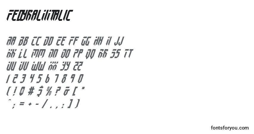 Schriftart FedyralIiItalic – Alphabet, Zahlen, spezielle Symbole
