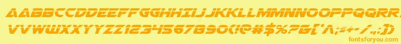 フォントAirstrikelaser – オレンジの文字が黄色の背景にあります。