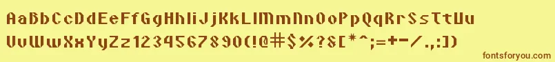 フォントVipondAngular – 茶色の文字が黄色の背景にあります。