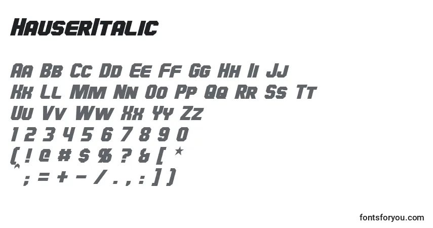 A fonte HauserItalic – alfabeto, números, caracteres especiais