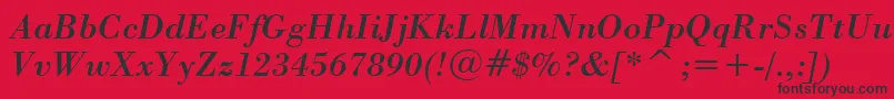 Weitere Informationen zur BodoniItalicBt-Schriftart BodoniItalicBt-Schriftart – Schwarze Schriften auf rotem Hintergrund