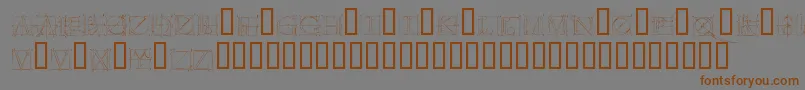 フォントDuererlatinconstructioncapitals – 茶色の文字が灰色の背景にあります。