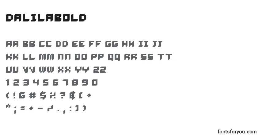 A fonte DalilaBold – alfabeto, números, caracteres especiais