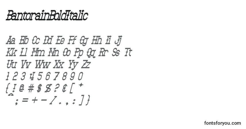 A fonte BantorainBoldItalic – alfabeto, números, caracteres especiais