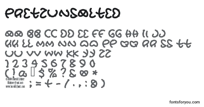 Czcionka Pretzunsalted – alfabet, cyfry, specjalne znaki