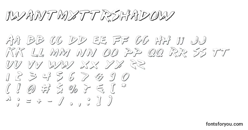 A fonte IWantMyTtrShadow – alfabeto, números, caracteres especiais