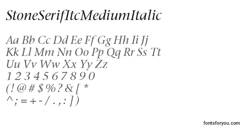 Шрифт StoneSerifItcMediumItalic – алфавит, цифры, специальные символы
