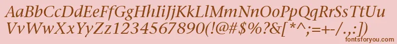 Fonte StoneSerifItcMediumItalic – fontes marrons em um fundo rosa