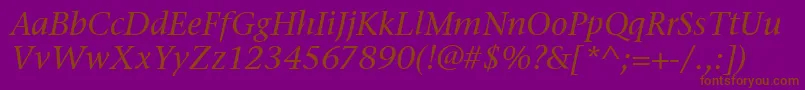 StoneSerifItcMediumItalic-Schriftart – Braune Schriften auf violettem Hintergrund