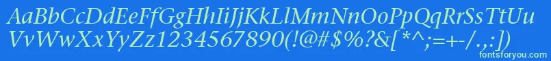 StoneSerifItcMediumItalic Font – Green Fonts on Blue Background