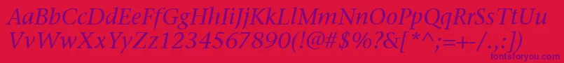 Fonte StoneSerifItcMediumItalic – fontes roxas em um fundo vermelho
