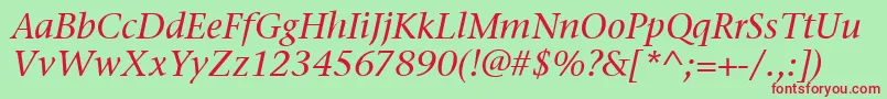 StoneSerifItcMediumItalic Font – Red Fonts on Green Background