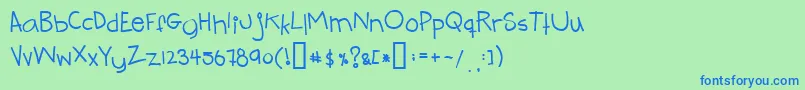 Fonte Teenage – fontes azuis em um fundo verde