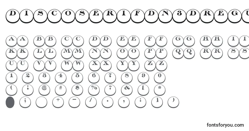 A fonte Discoserifdn3DRegular – alfabeto, números, caracteres especiais