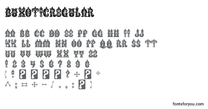 Czcionka BuxoticRegular – alfabet, cyfry, specjalne znaki