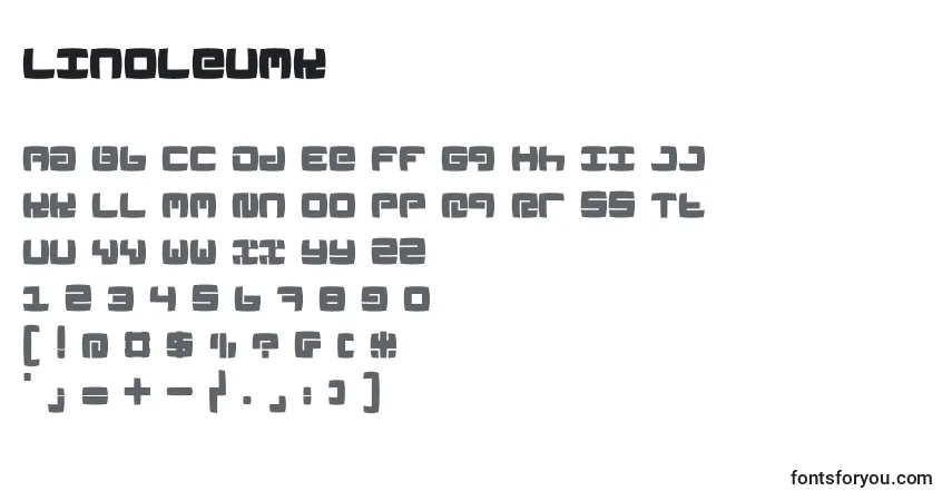 A fonte Linoleumk – alfabeto, números, caracteres especiais