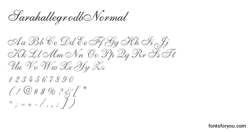 Czcionka SarahallegrodbNormal – alfabet, cyfry, specjalne znaki