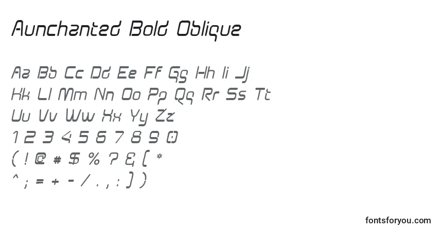 Schriftart Aunchanted Bold Oblique – Alphabet, Zahlen, spezielle Symbole