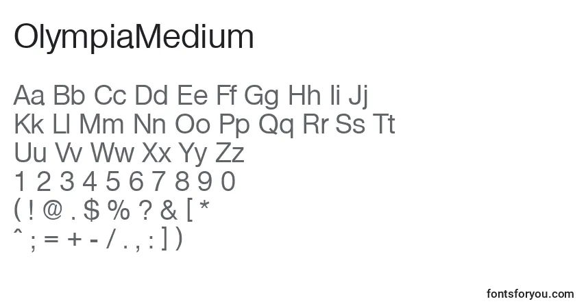 A fonte OlympiaMedium – alfabeto, números, caracteres especiais