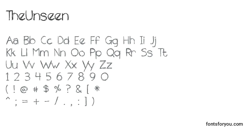 Schriftart TheUnseen – Alphabet, Zahlen, spezielle Symbole