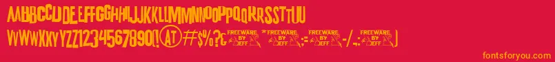 フォントK.P.DutyJl – 赤い背景にオレンジの文字