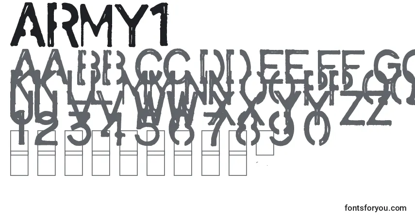 Army1-fontti – aakkoset, numerot, erikoismerkit