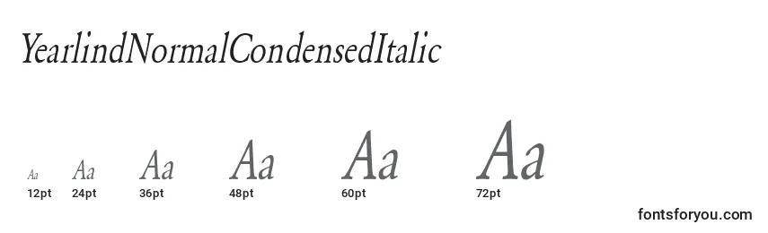 Размеры шрифта YearlindNormalCondensedItalic