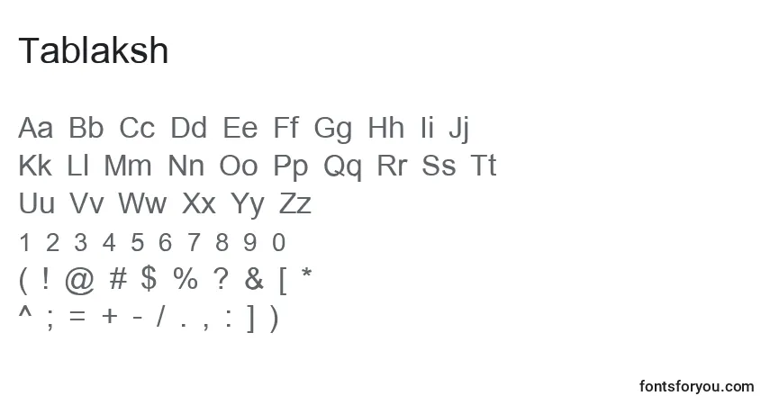 Schriftart Tablaksh – Alphabet, Zahlen, spezielle Symbole