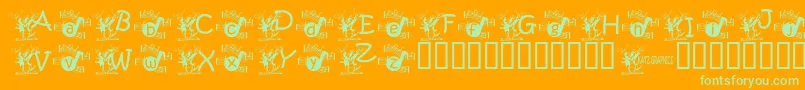 Czcionka Kgmusic1 – zielone czcionki na pomarańczowym tle
