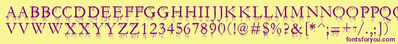 SfGushingMeadowSc Font – Purple Fonts on Yellow Background