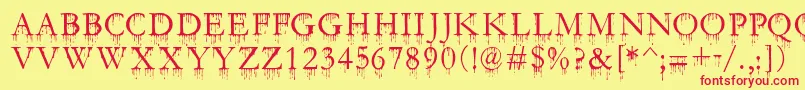 SfGushingMeadowSc-Schriftart – Rote Schriften auf gelbem Hintergrund