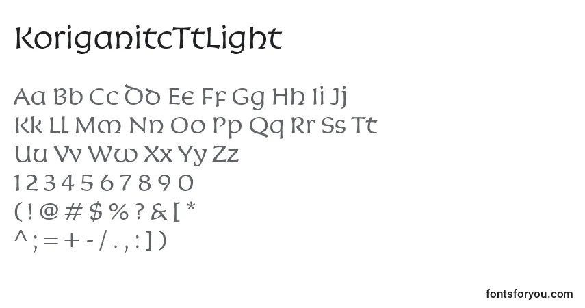 A fonte KoriganitcTtLight – alfabeto, números, caracteres especiais