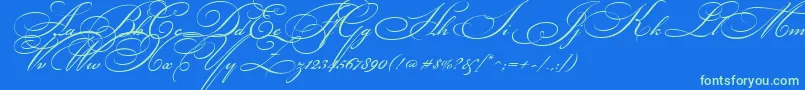 BickhamScriptTwo-Schriftart – Grüne Schriften auf blauem Hintergrund