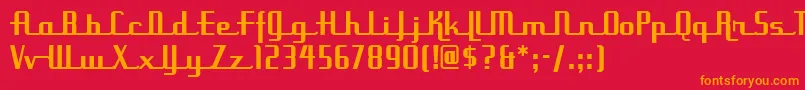 フォントUppenarmsnfMedium – 赤い背景にオレンジの文字