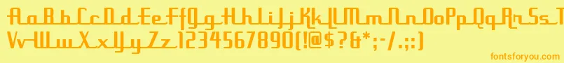 フォントUppenarmsnfMedium – オレンジの文字が黄色の背景にあります。