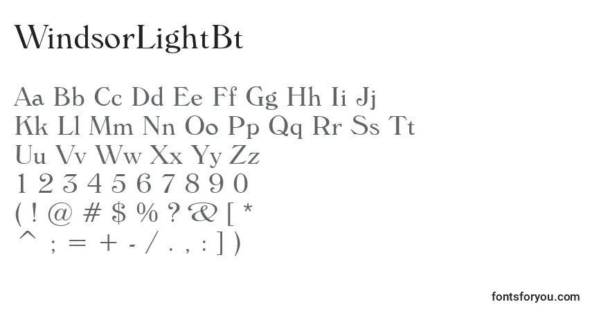 A fonte WindsorLightBt – alfabeto, números, caracteres especiais