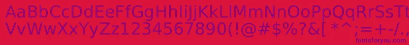 SpranqEcoSansRegular-Schriftart – Violette Schriften auf rotem Hintergrund