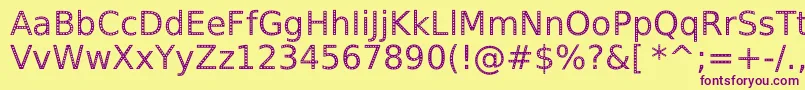 SpranqEcoSansRegular-Schriftart – Violette Schriften auf gelbem Hintergrund