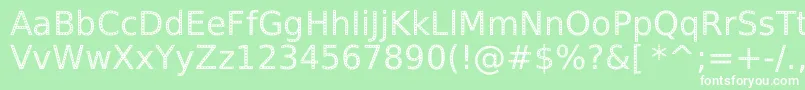 SpranqEcoSansRegular-fontti – valkoiset fontit vihreällä taustalla