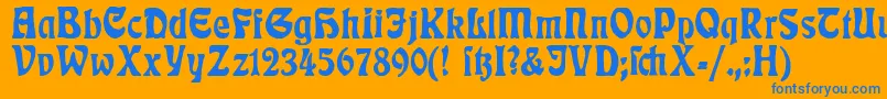 RudelsbergPlakatschrift-Schriftart – Blaue Schriften auf orangefarbenem Hintergrund