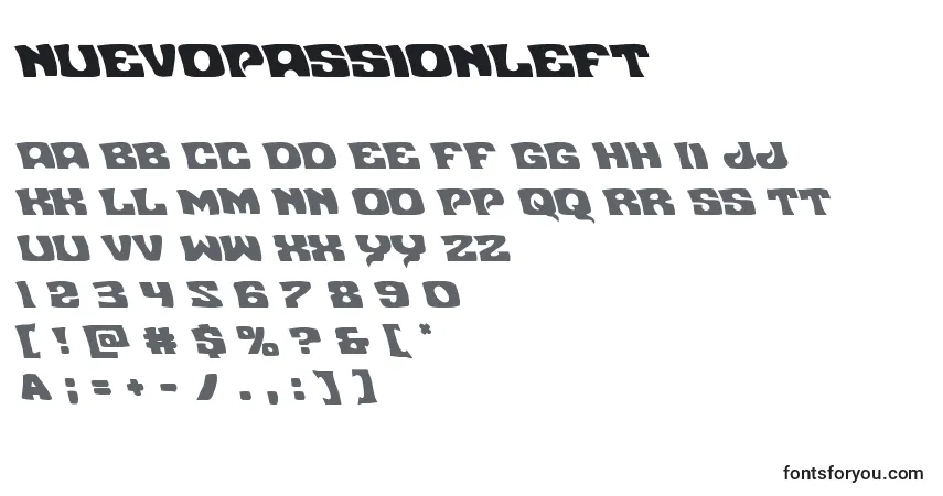 A fonte Nuevopassionleft – alfabeto, números, caracteres especiais