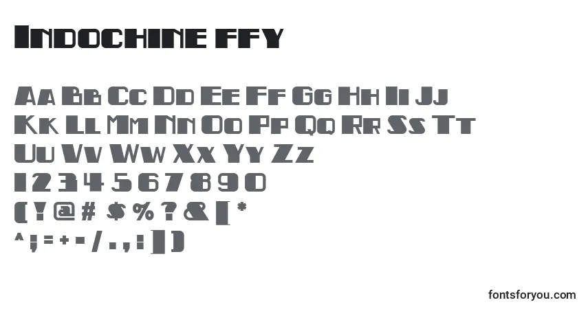 A fonte Indochine ffy – alfabeto, números, caracteres especiais