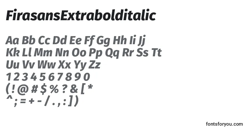 A fonte FirasansExtrabolditalic – alfabeto, números, caracteres especiais