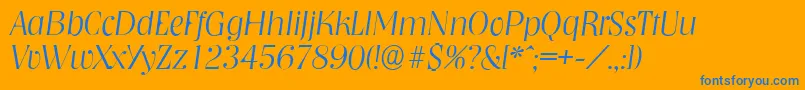 Fonte NashvilleserialXlightItalic – fontes azuis em um fundo laranja