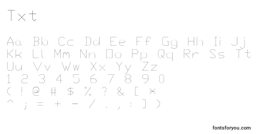 A fonte Txt – alfabeto, números, caracteres especiais