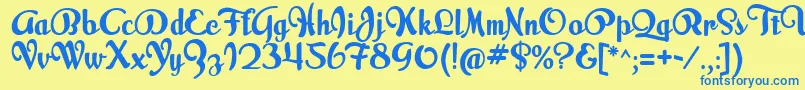 フォントMilkScript – 青い文字が黄色の背景にあります。